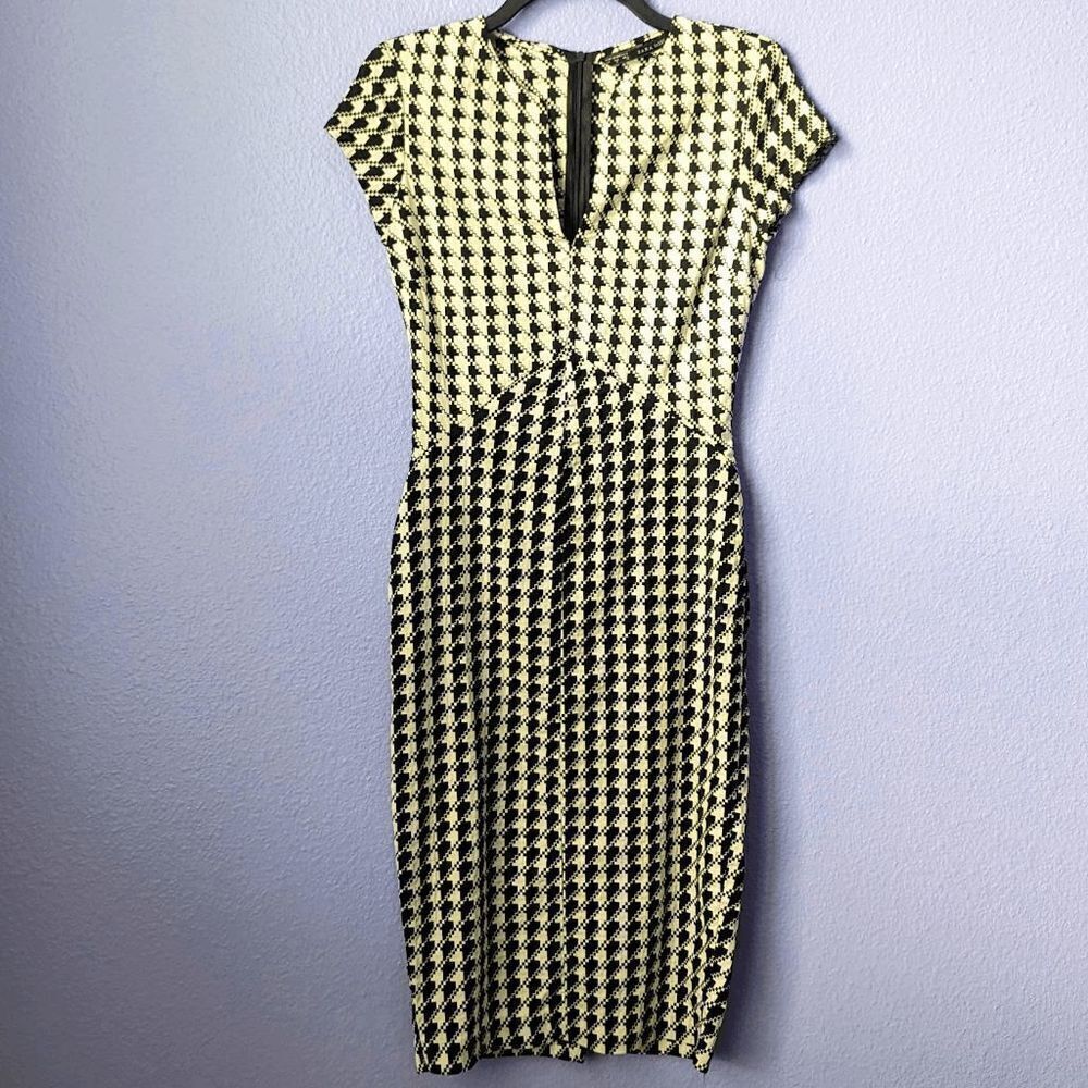 Women's Zara Basics Dress Pencil Skirt Small Houndstooth Dark Academia Punk Goth - Picture 5 of 9